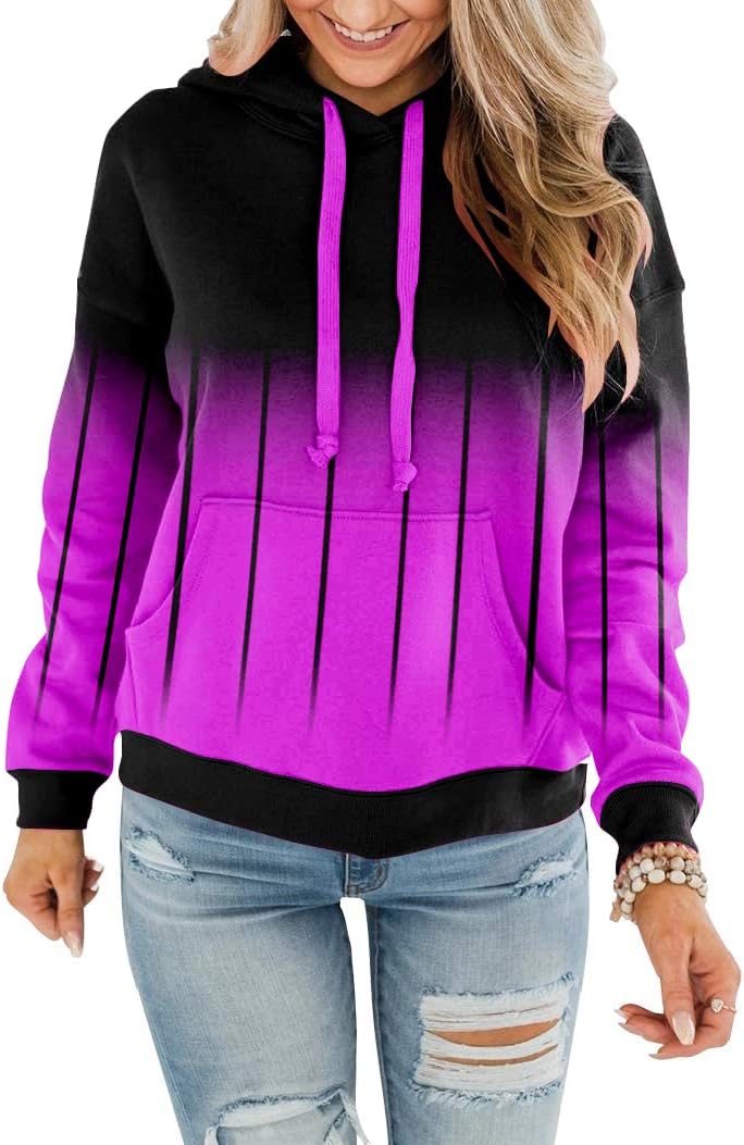 Womens Casual Hoodies Crew Neck Long Sleeve Sweatshirts with Pocket Lightweight Pullover Tops