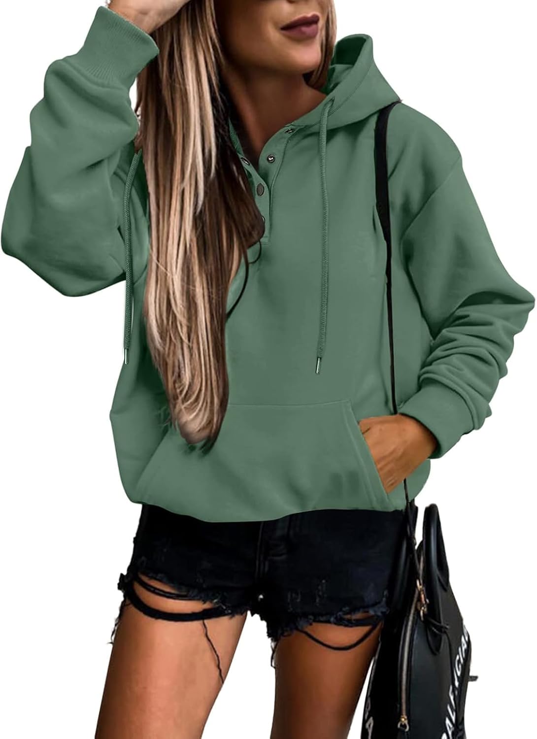 Women's Casual Hoodies Long Sleeve Solid Lightweight Pullover Tops Loose Sweatshirt with Pocket