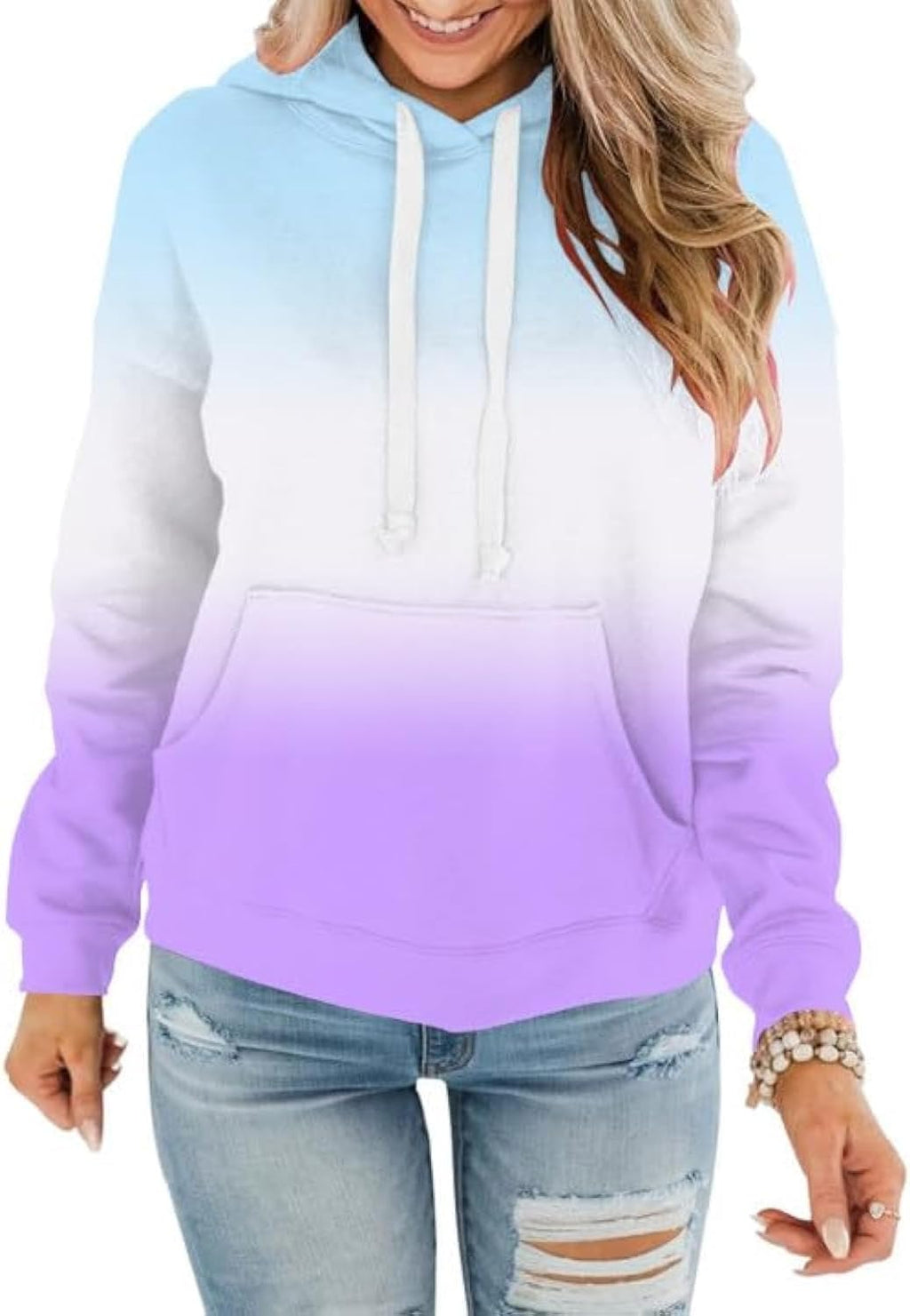 Womens Casual Hoodies Crew Neck Long Sleeve Sweatshirts with Pocket Lightweight Pullover Tops
