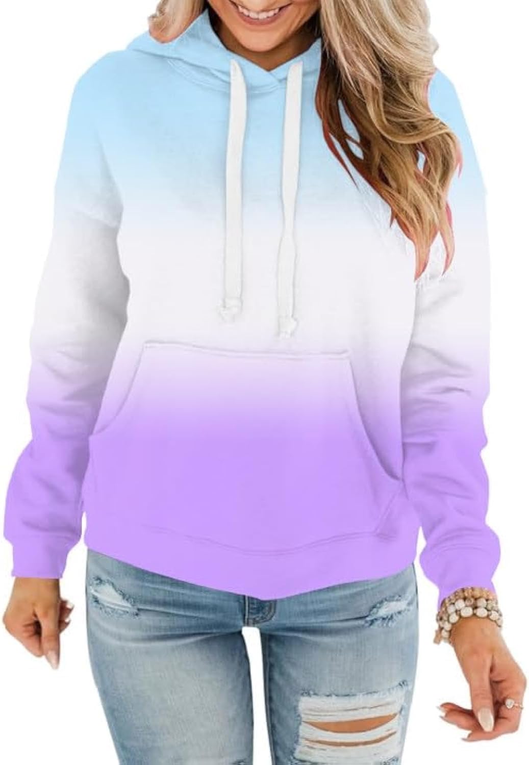 Womens Casual Hoodies Crew Neck Long Sleeve Sweatshirts with Pocket Lightweight Pullover Tops