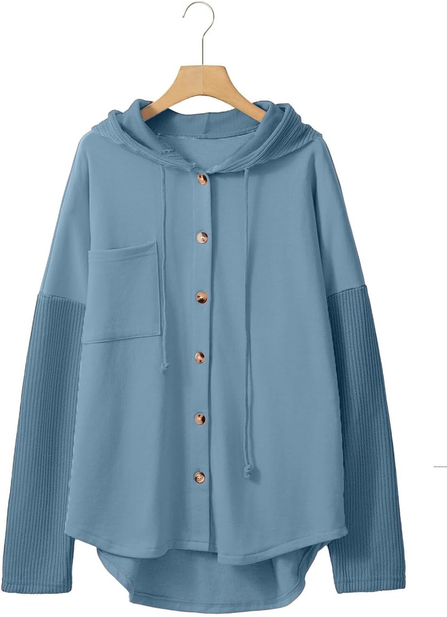 Oversized Sweatshirt for Women Loose Fit Casual Long Sleeve Button Hooded Sweatshirts Hoodies with Pocket