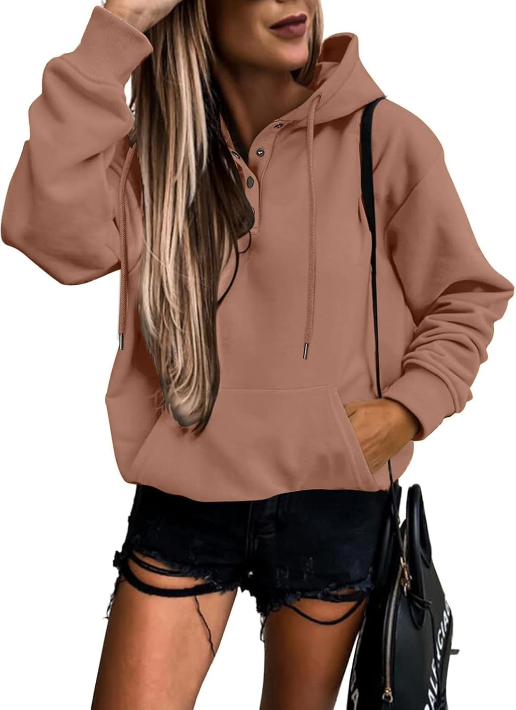 Women's Casual Hoodies Long Sleeve Solid Lightweight Pullover Tops Loose Sweatshirt with Pocket