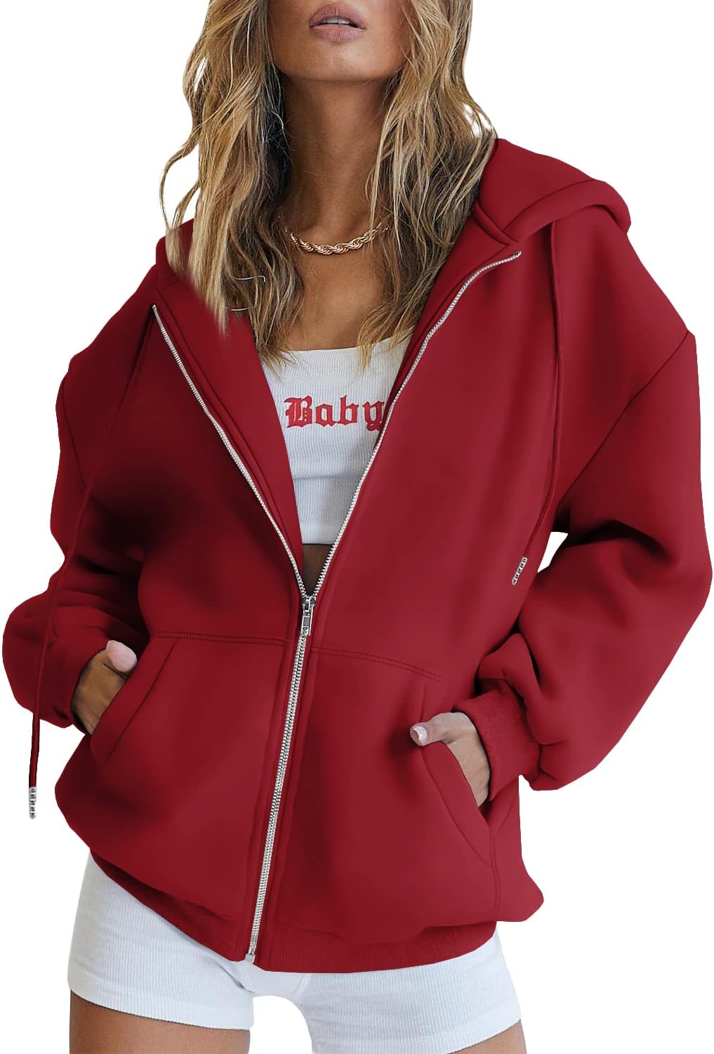 Women's Drawstring Zip Up Cute Hoodies Fall Jacket Oversized Casual Sweatshirts with Pocket