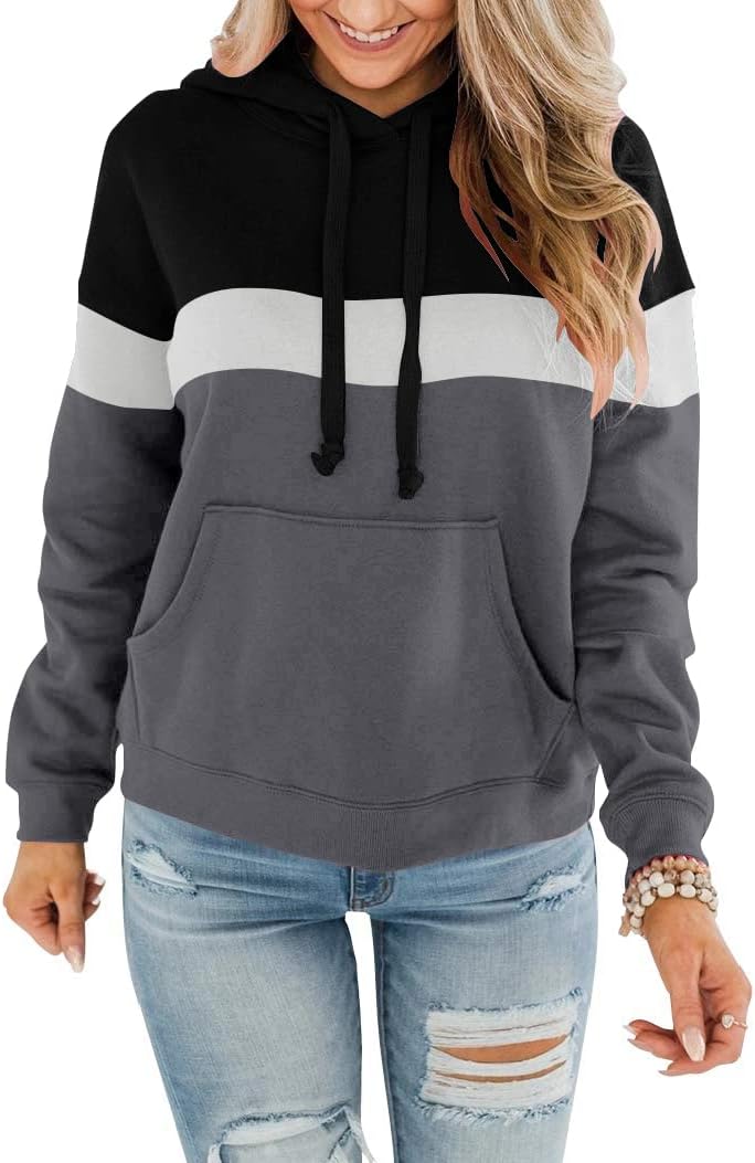 Womens Casual Hoodies Crew Neck Long Sleeve Sweatshirts with Pocket Lightweight Pullover Tops