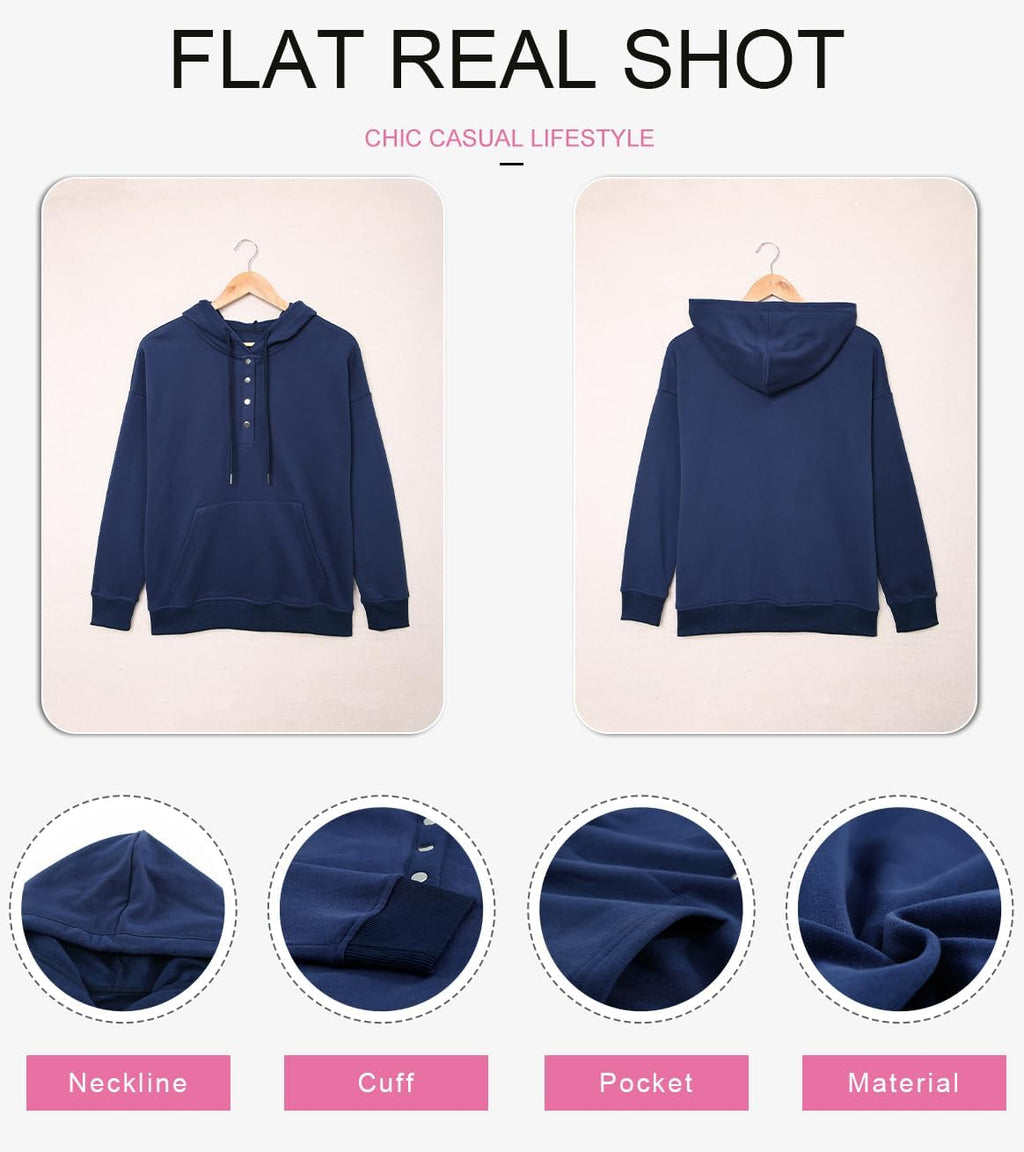 Women's Casual Hoodies Long Sleeve Solid Lightweight Pullover Tops Loose Sweatshirt with Pocket