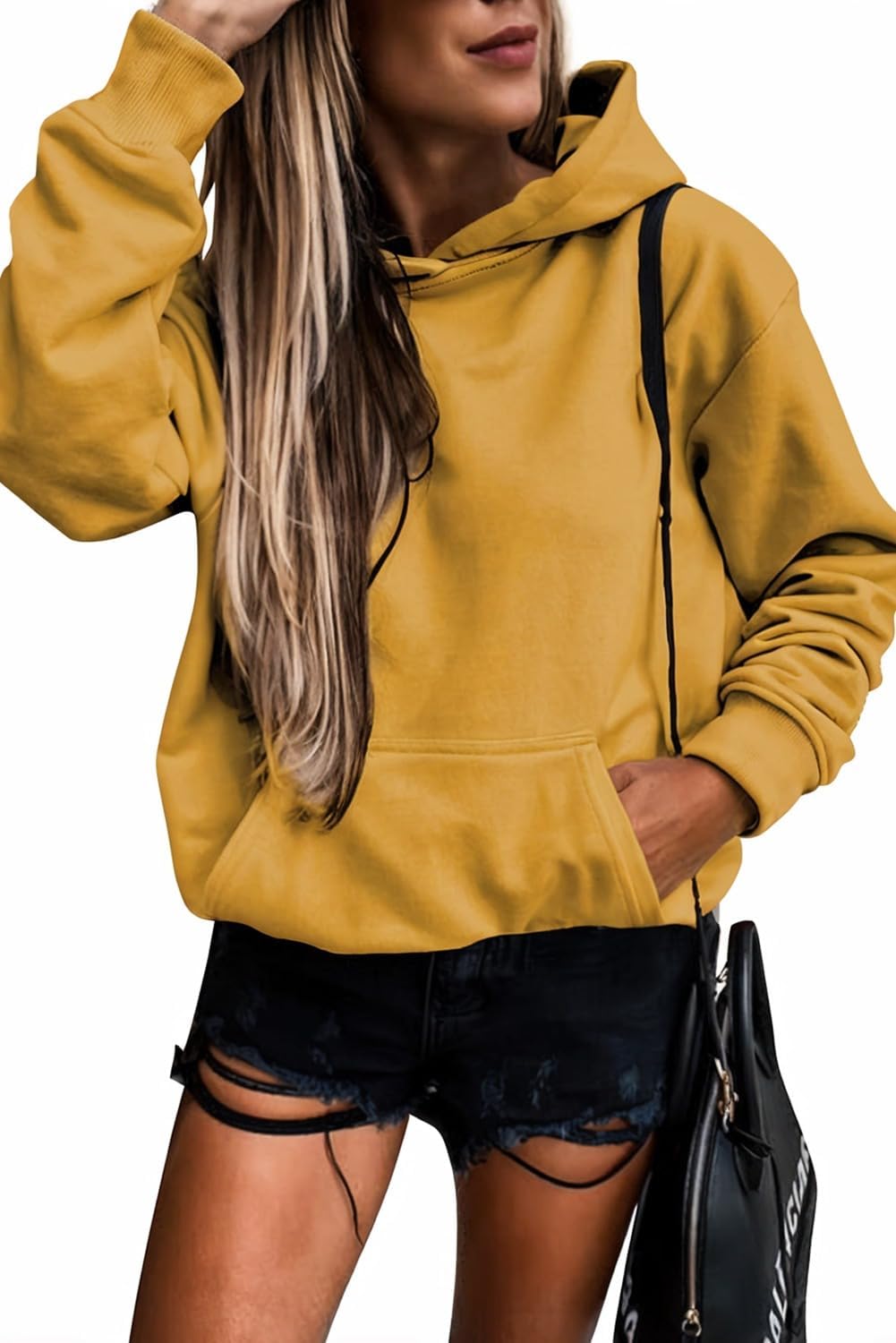 Women's Casual Hoodies Long Sleeve Solid Lightweight Pullover Tops Loose Sweatshirt with Pocket