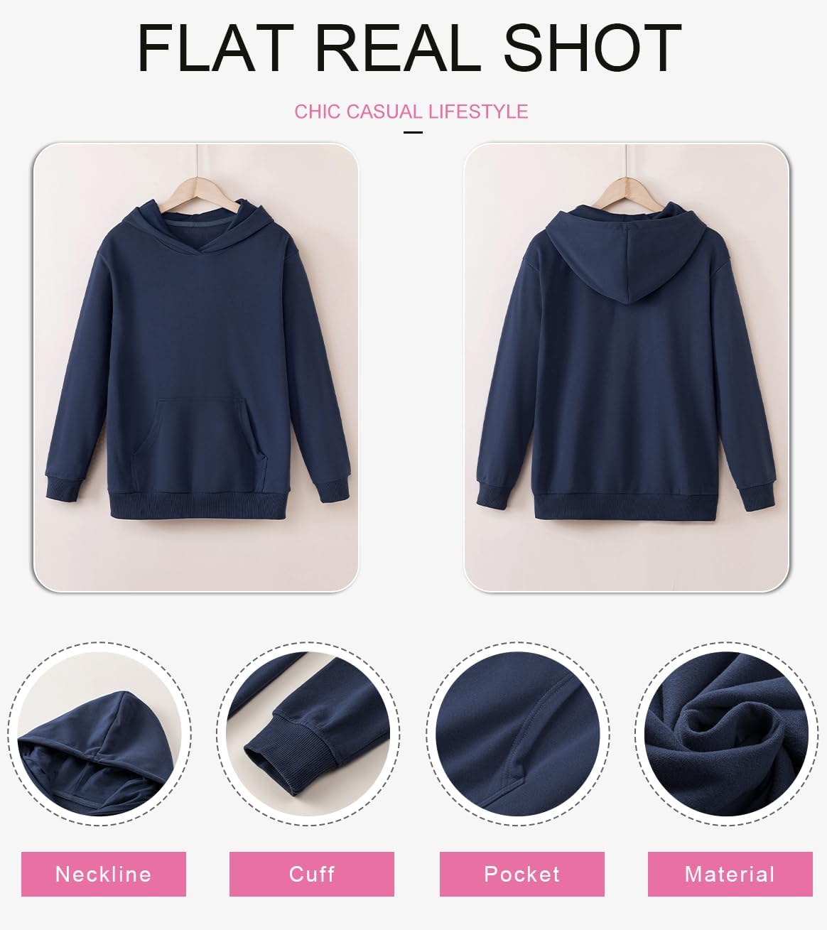 Women's Casual Hoodies Long Sleeve Solid Lightweight Pullover Tops Loose Sweatshirt with Pocket