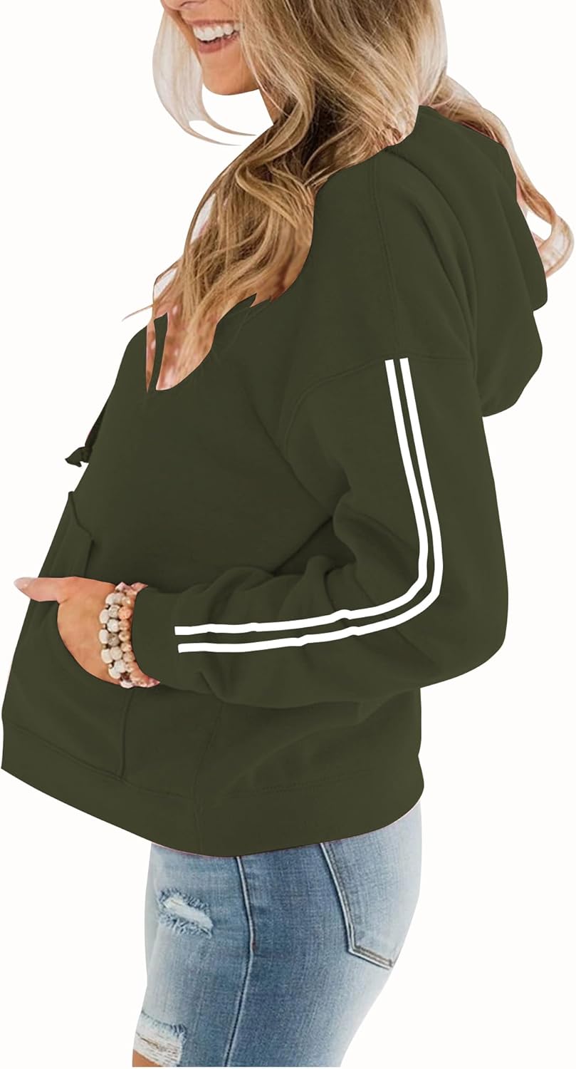 Womens Casual Hoodies Crew Neck Long Sleeve Sweatshirts with Pocket Lightweight Pullover Tops