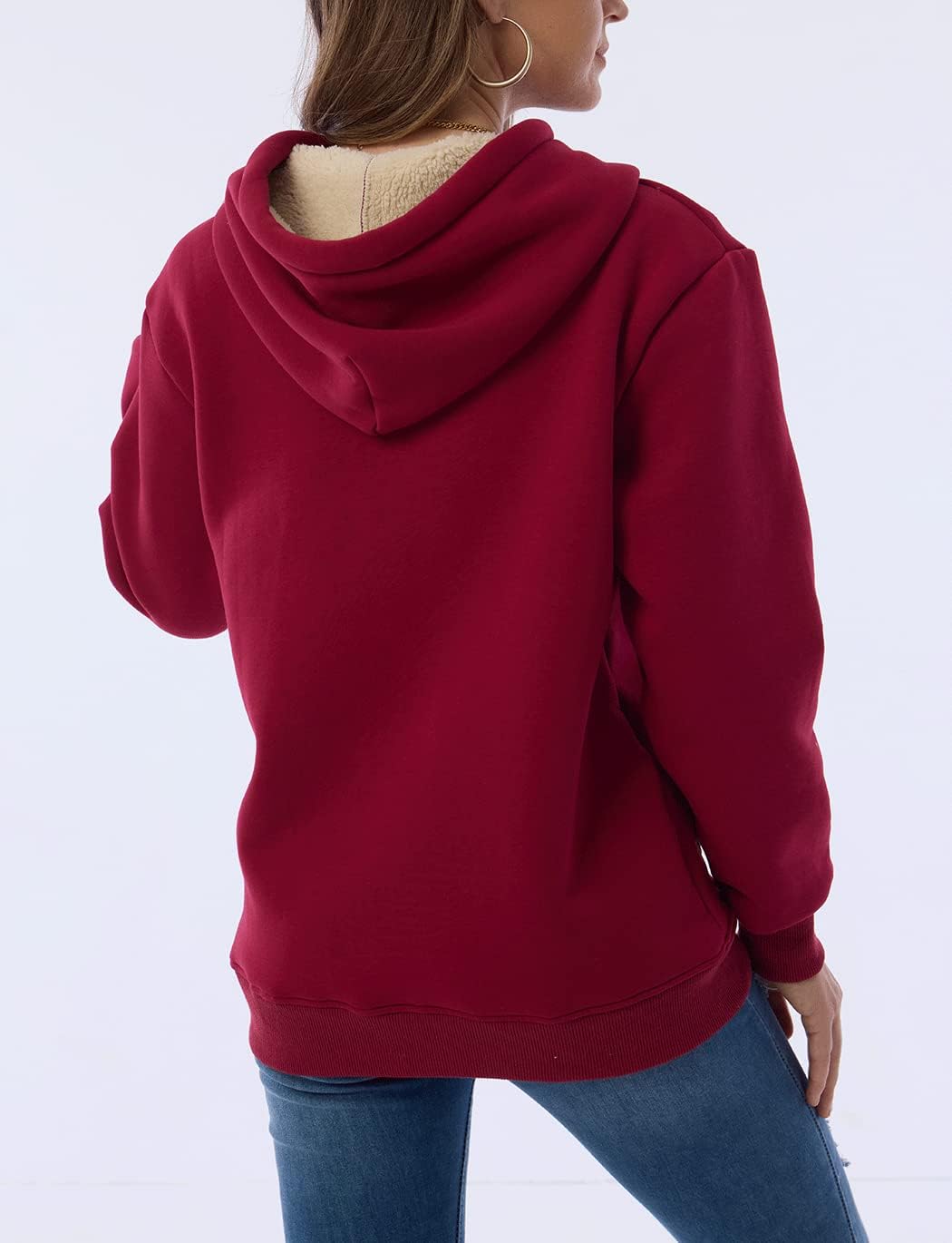 Womens Casual Winter Warm Fleece Sherpa Lined Pullover Hooded Sweatshirt