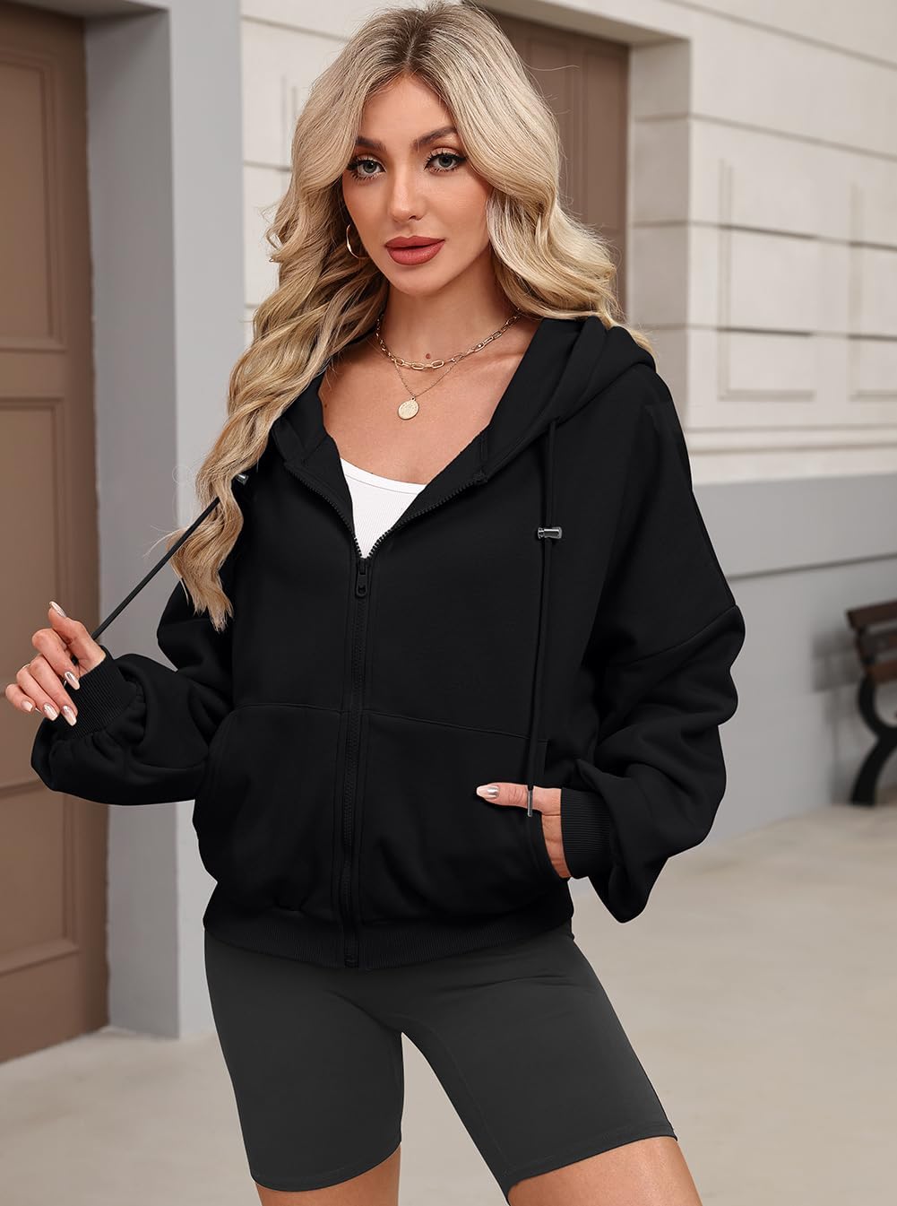 Womens Zip Up Hoodies Oversized Workout Sweatshirts Fall Fashion 2025 Casual Fleece Y2k Jackets Winter Fall Clothes