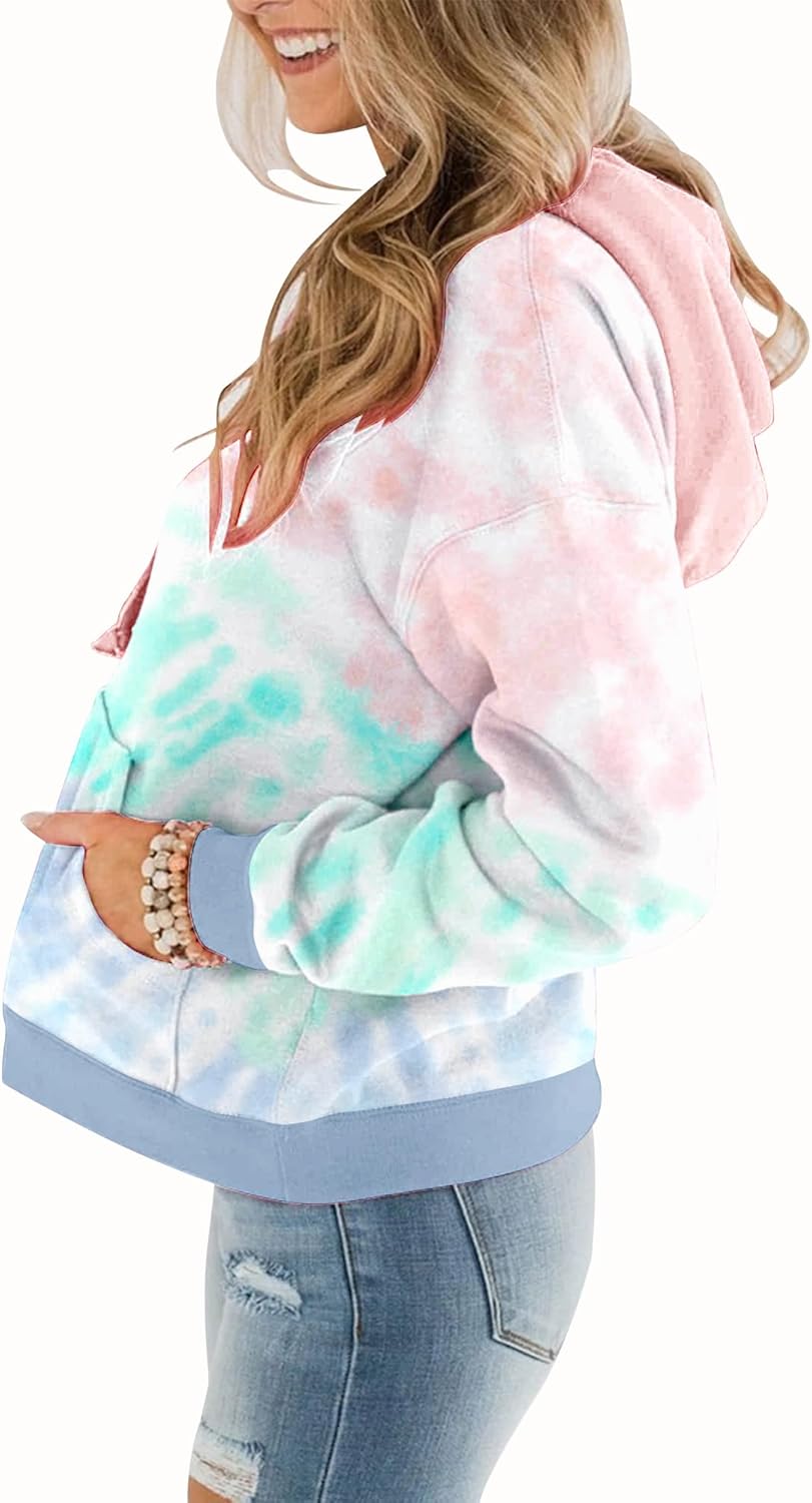 Womens Casual Hoodies Crew Neck Long Sleeve Sweatshirts with Pocket Lightweight Pullover Tops