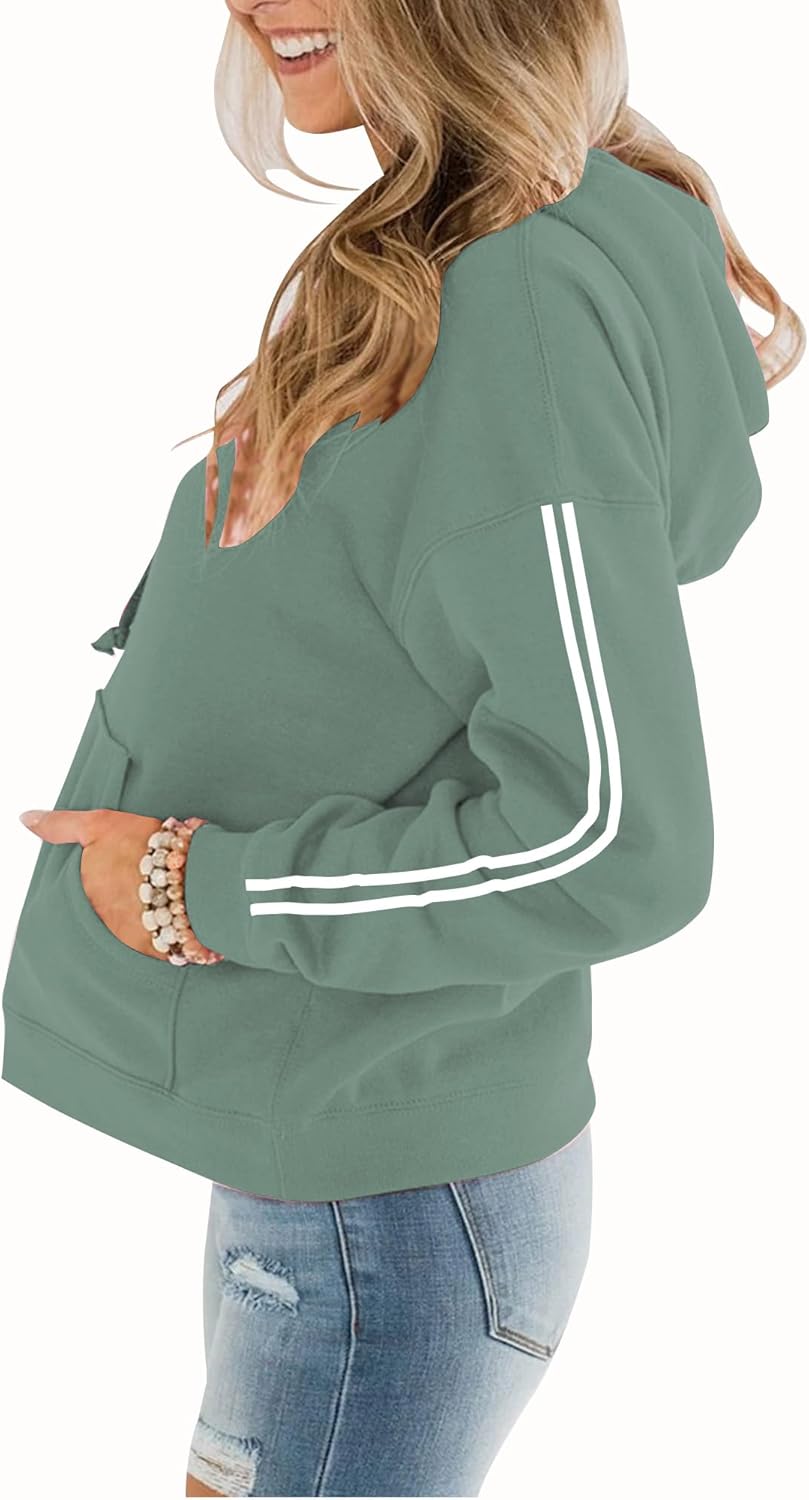Womens Casual Hoodies Crew Neck Long Sleeve Sweatshirts with Pocket Lightweight Pullover Tops