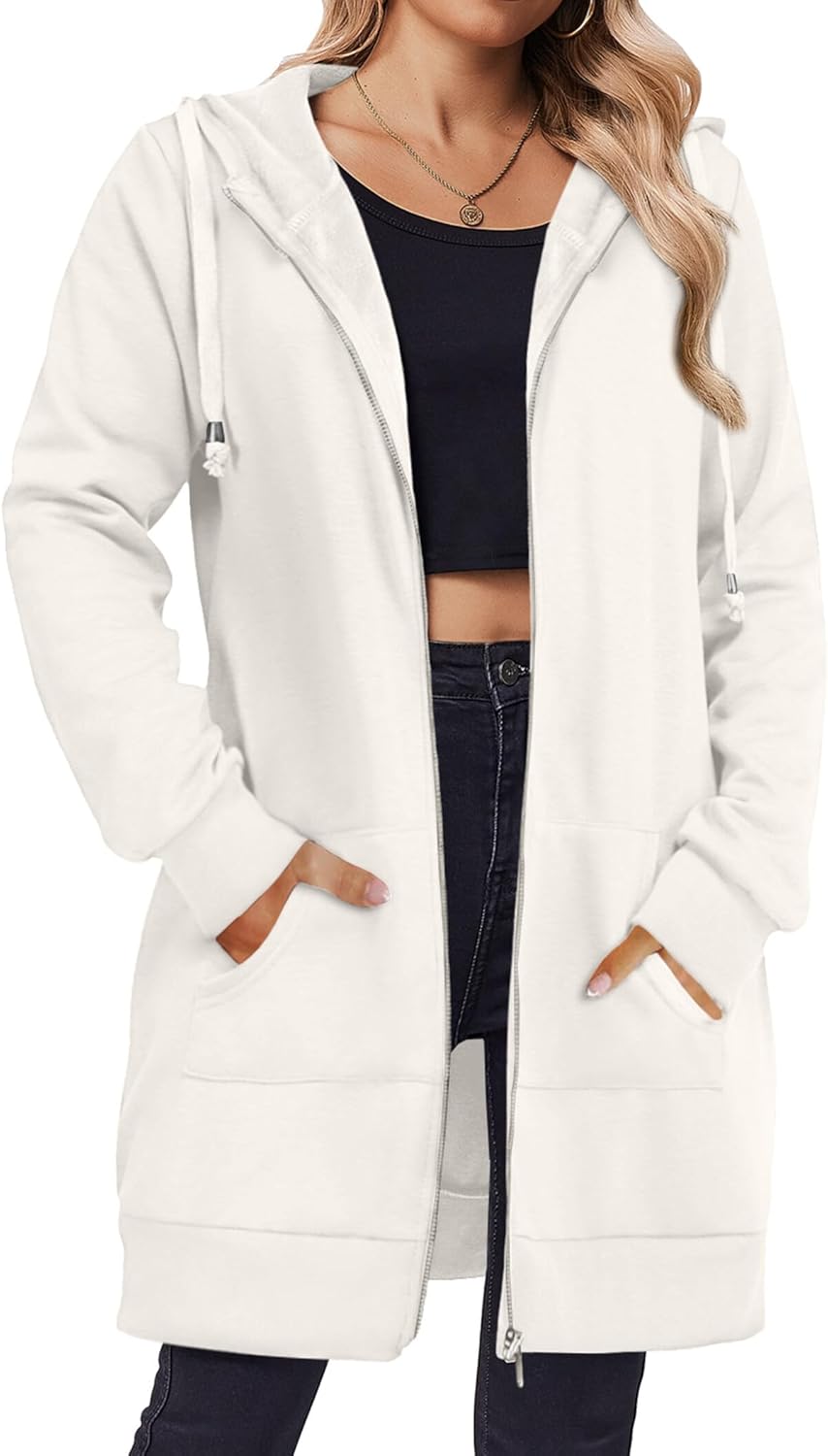 Zip Up Hoodies For Women Long Sleeve Oversized Sweatshirts Casual Lightweight Fleece Jackets With Pockets