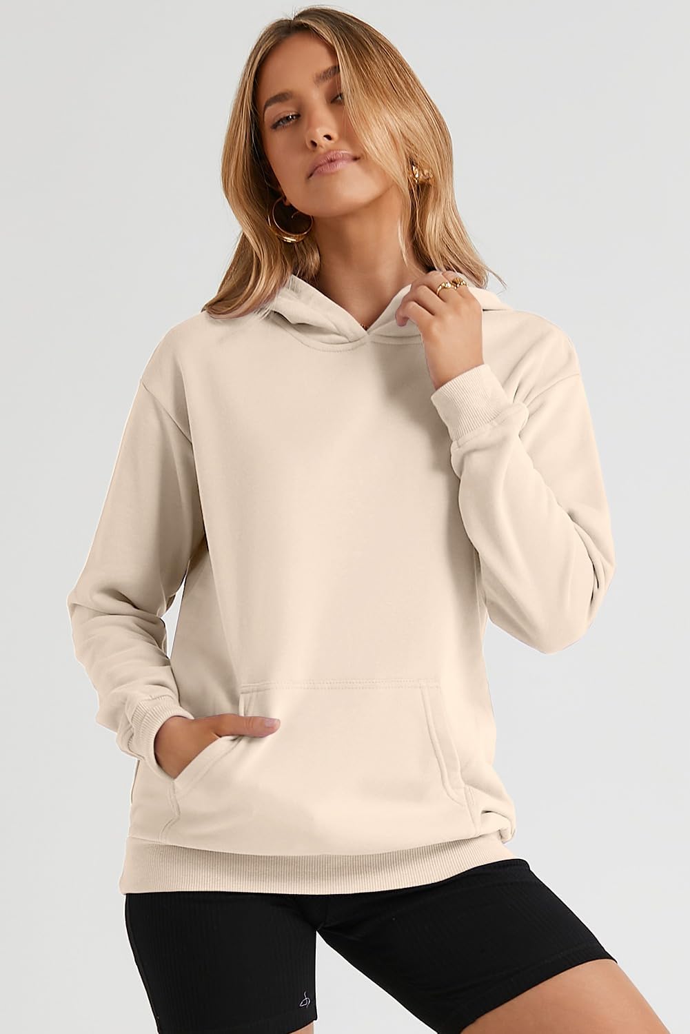 Women's Casual Hoodies Long Sleeve Solid Lightweight Pullover Tops Loose Sweatshirt with Pocket