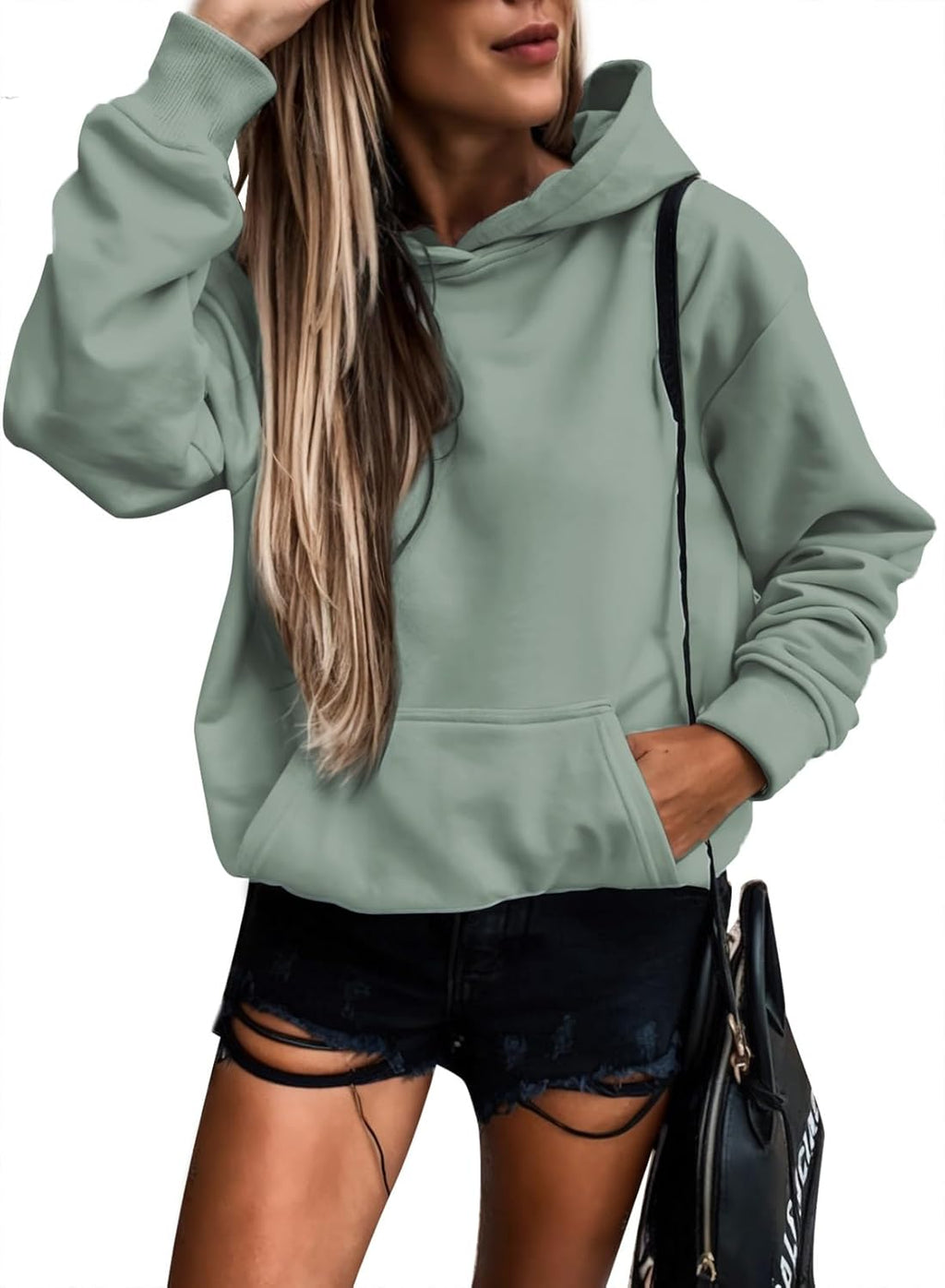 Women's Casual Hoodies Long Sleeve Solid Lightweight Pullover Tops Loose Sweatshirt with Pocket