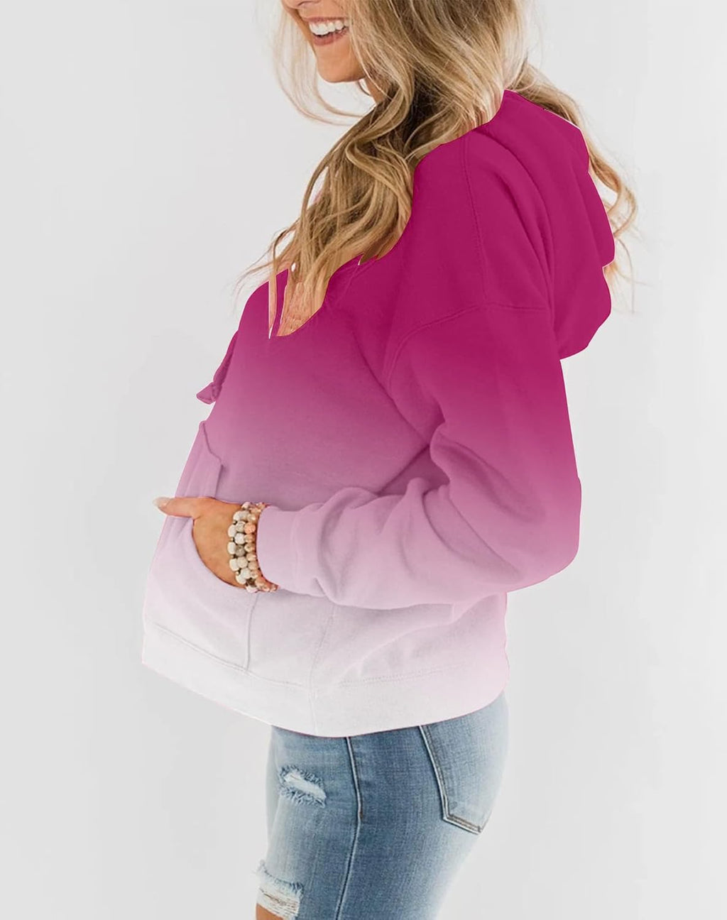 Womens Casual Hoodies Crew Neck Long Sleeve Sweatshirts with Pocket Lightweight Pullover Tops