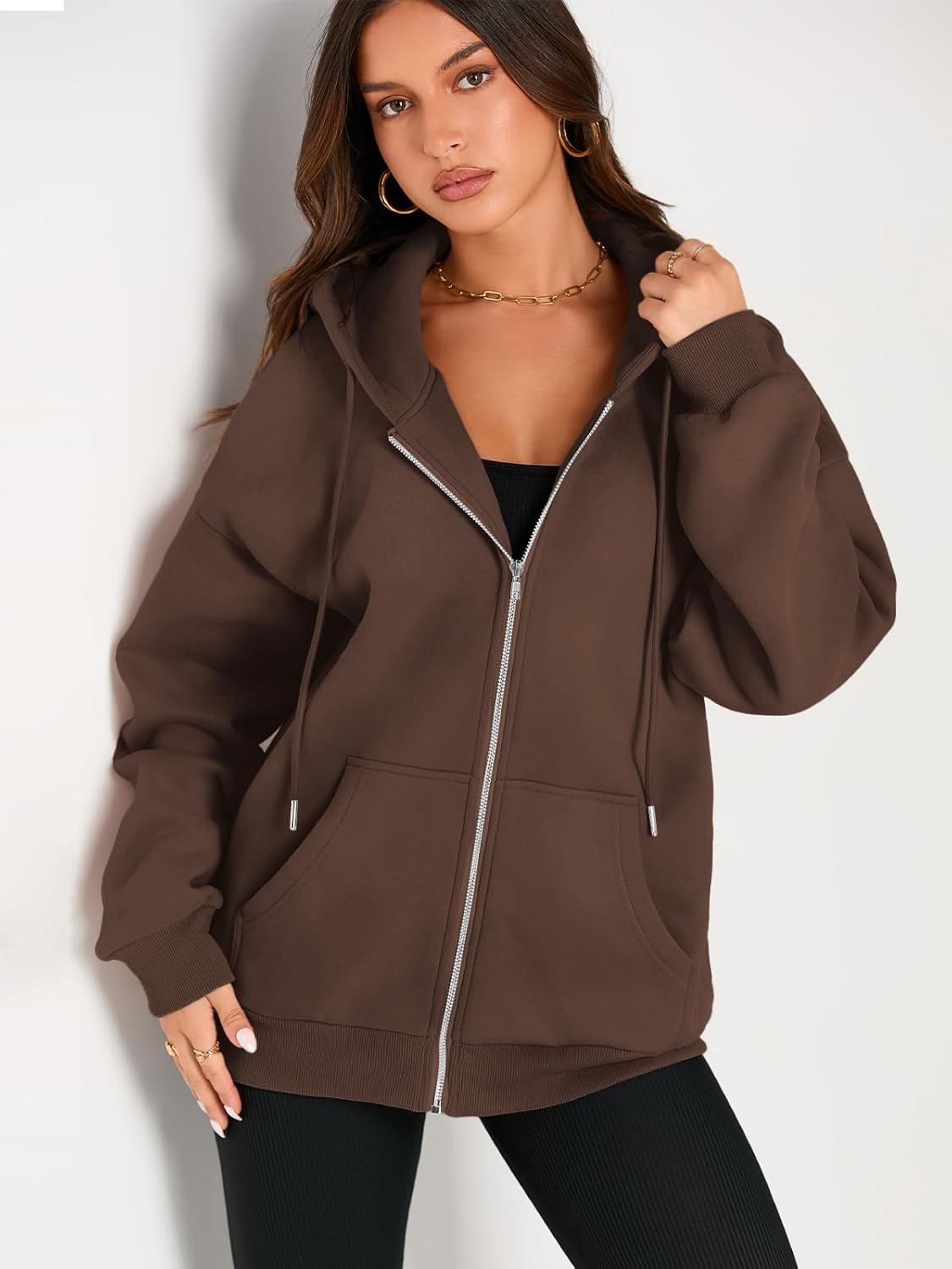 Women's Drawstring Zip Up Cute Hoodies Fall Jacket Oversized Casual Sweatshirts with Pocket