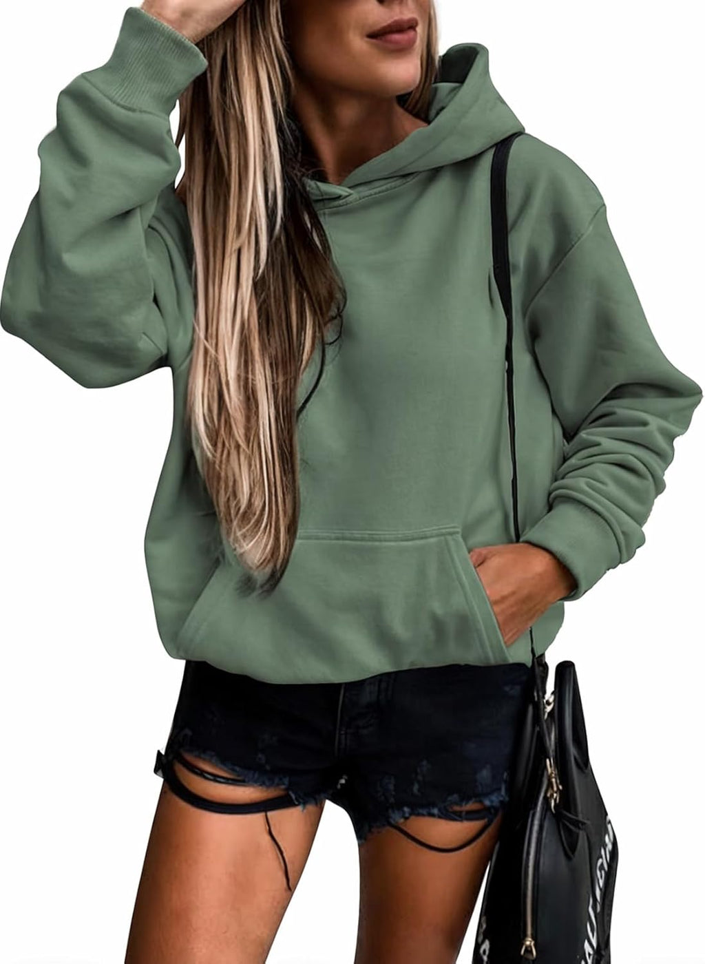 Women's Casual Hoodies Long Sleeve Solid Lightweight Pullover Tops Loose Sweatshirt with Pocket