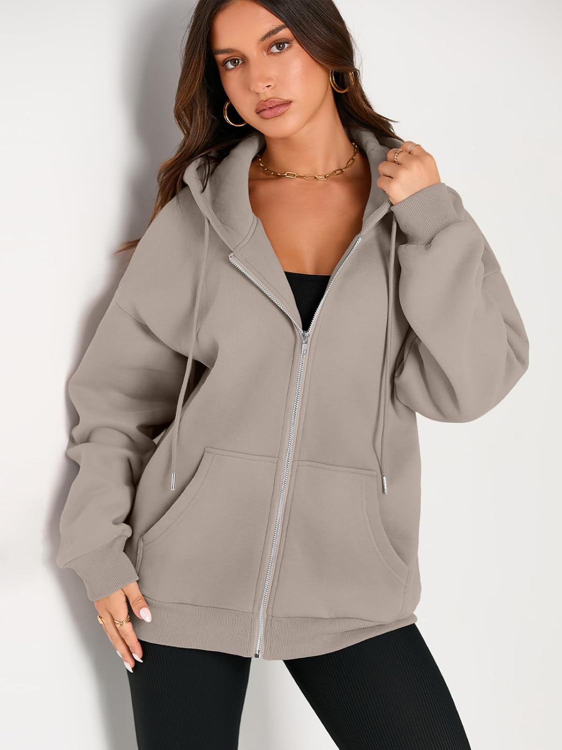 Women's Drawstring Zip Up Cute Hoodies Fall Jacket Oversized Casual Sweatshirts with Pocket