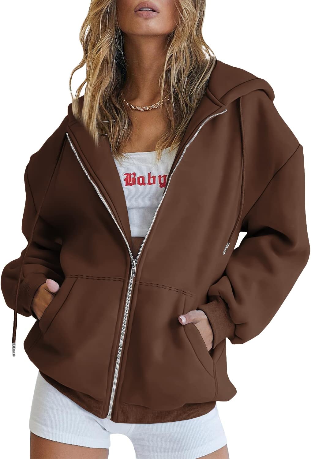 Women's Drawstring Zip Up Cute Hoodies Fall Jacket Oversized Casual Sweatshirts with Pocket