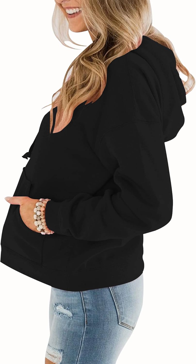 Womens Casual Hoodies Crew Neck Long Sleeve Sweatshirts with Pocket Lightweight Pullover Tops