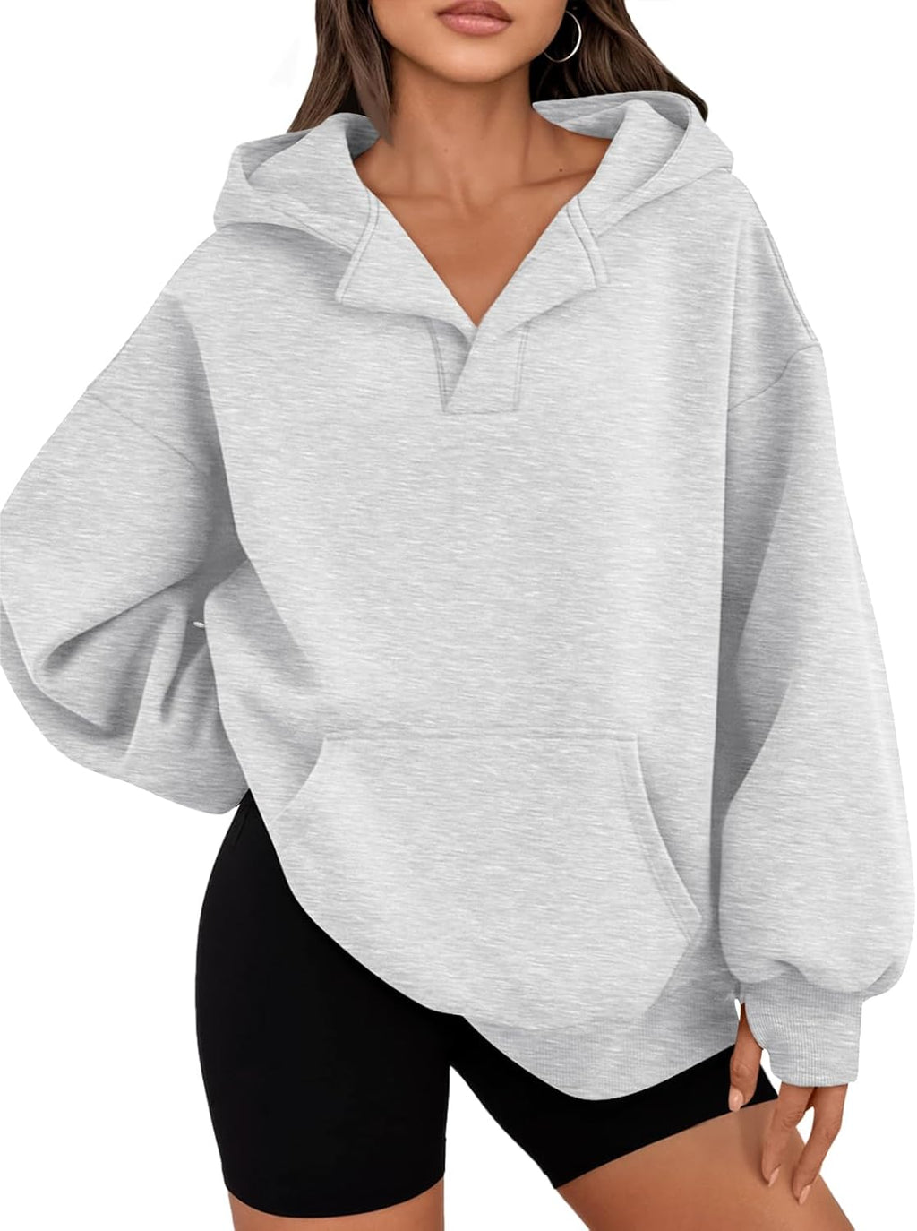 Womens Oversized V Neck Hoodies with Thumb Hole Pullover Sweatshirts Y2k Clothes Fall Fashion Outfits 2025