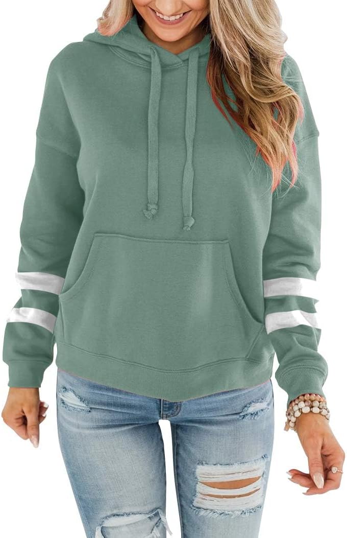 Womens Casual Hoodies Crew Neck Long Sleeve Sweatshirts with Pocket Lightweight Pullover Tops