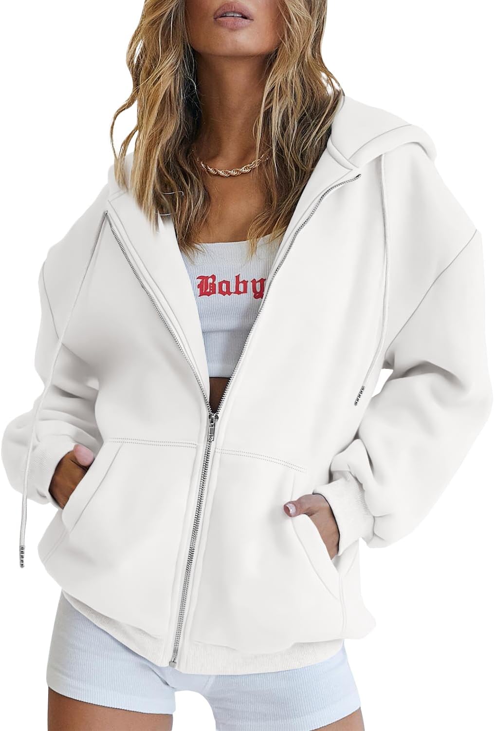 Women's Drawstring Zip Up Cute Hoodies Fall Jacket Oversized Casual Sweatshirts with Pocket