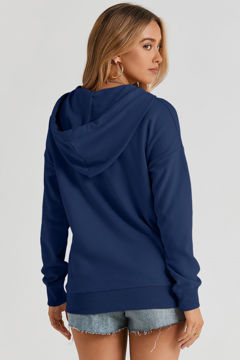 Womens 2025 Hoodies Button Collar Drawstring Hooded Pullover Sweatshirt Casual Long Sleeve Tops Shirts