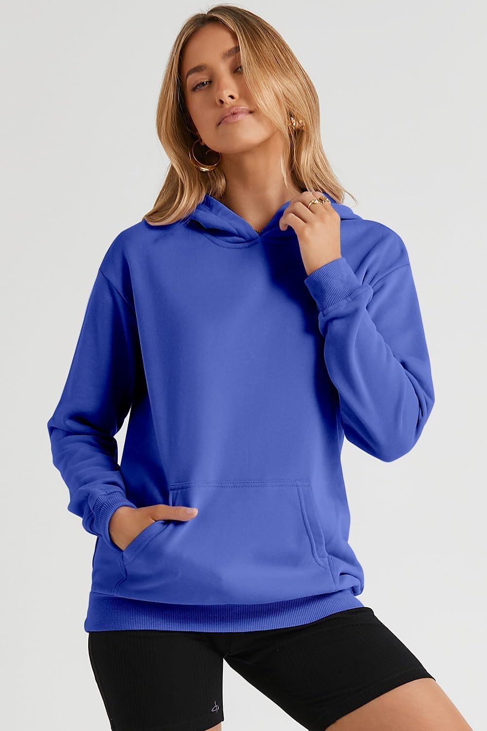 Women's Casual Hoodies Long Sleeve Solid Lightweight Pullover Tops Loose Sweatshirt with Pocket