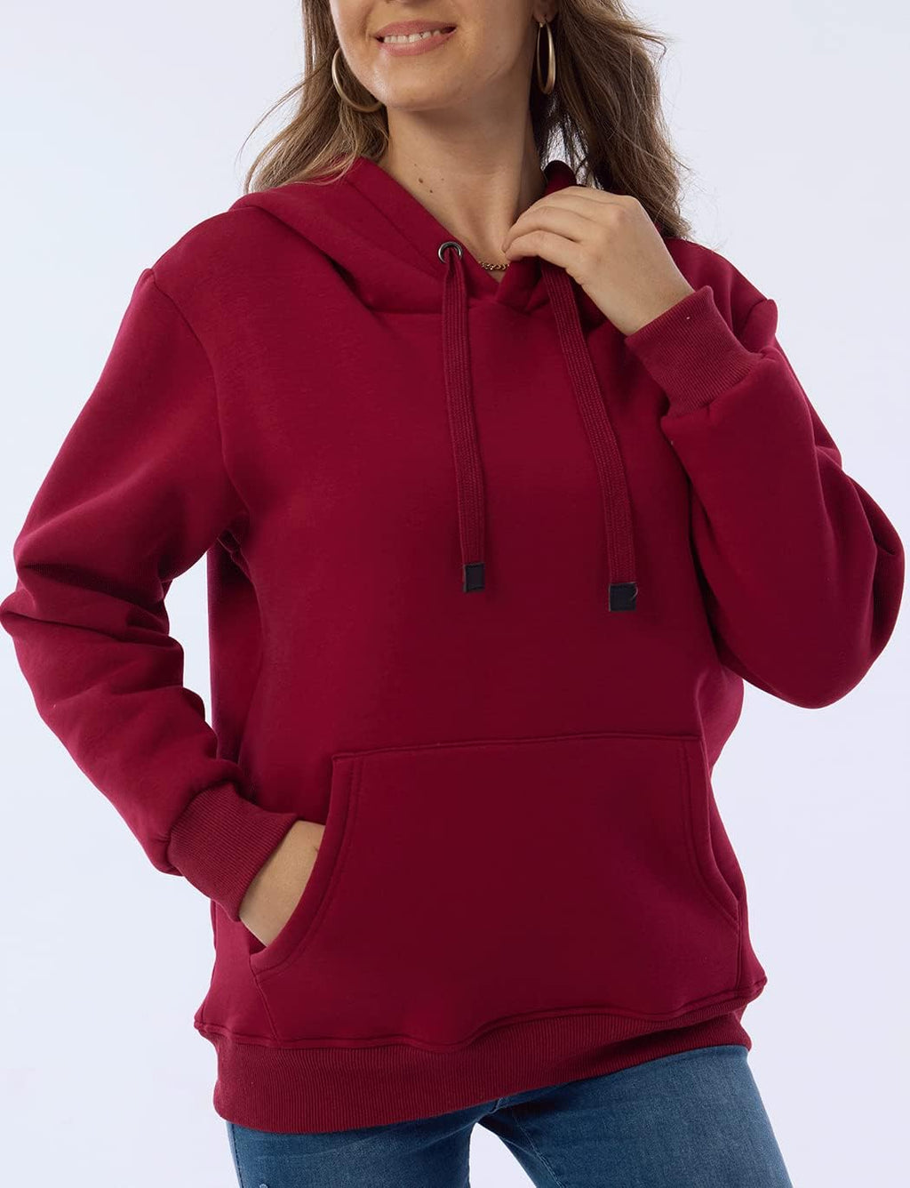 Womens Casual Winter Warm Fleece Sherpa Lined Pullover Hooded Sweatshirt