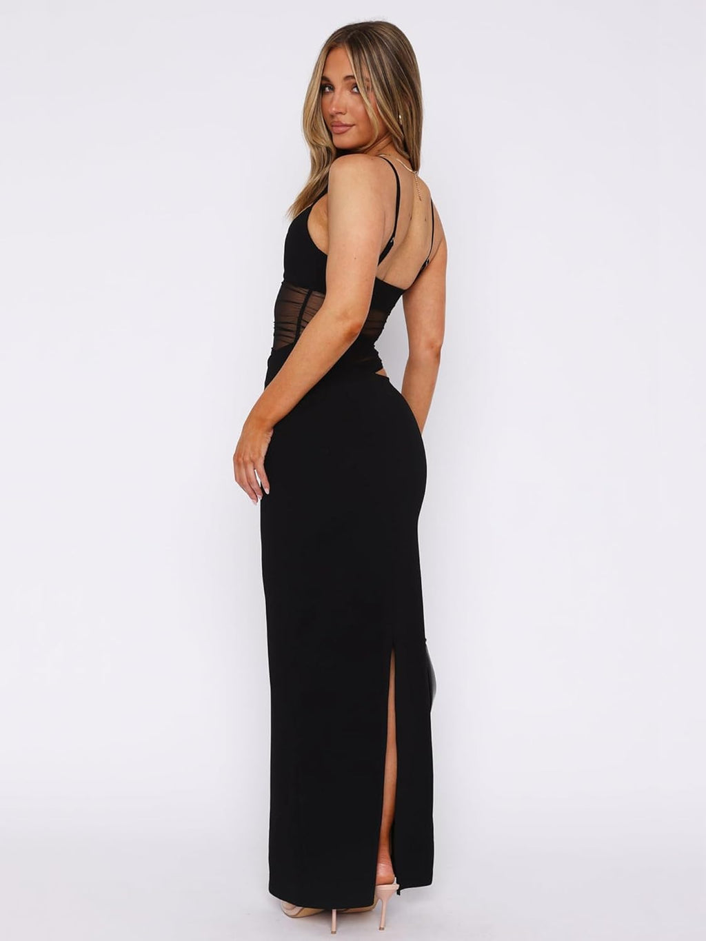 Women's Sexy Bodycon V Neck Spaghetti Strap Maxi Dress Elegant Backless Cocktail Evening Party Long Formal Dresses