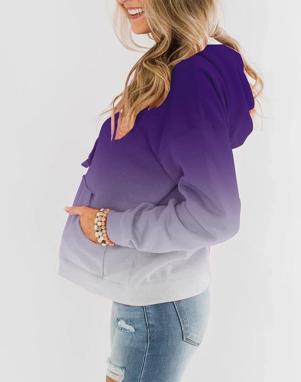 Womens Casual Hoodies Crew Neck Long Sleeve Sweatshirts with Pocket Lightweight Pullover Tops