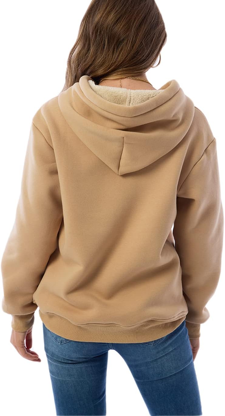 Womens Casual Winter Warm Fleece Sherpa Lined Pullover Hooded Sweatshirt