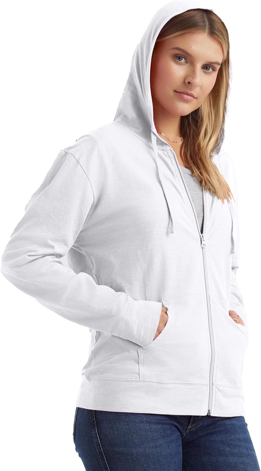 Women’s Slub Knit Full-Zip Hoodie, Textured Cotton Zip-Up T-Shirt Hoodie for Women