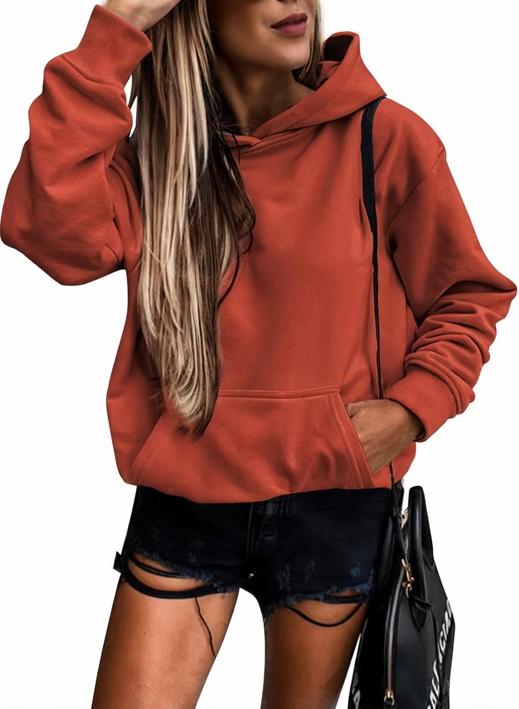 Women's Casual Hoodies Long Sleeve Solid Lightweight Pullover Tops Loose Sweatshirt with Pocket