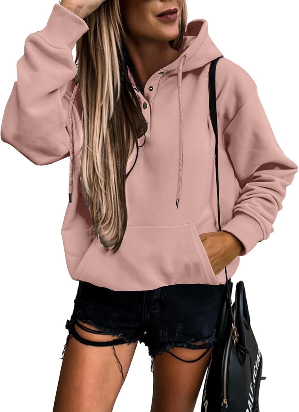 Women's Casual Hoodies Long Sleeve Solid Lightweight Pullover Tops Loose Sweatshirt with Pocket