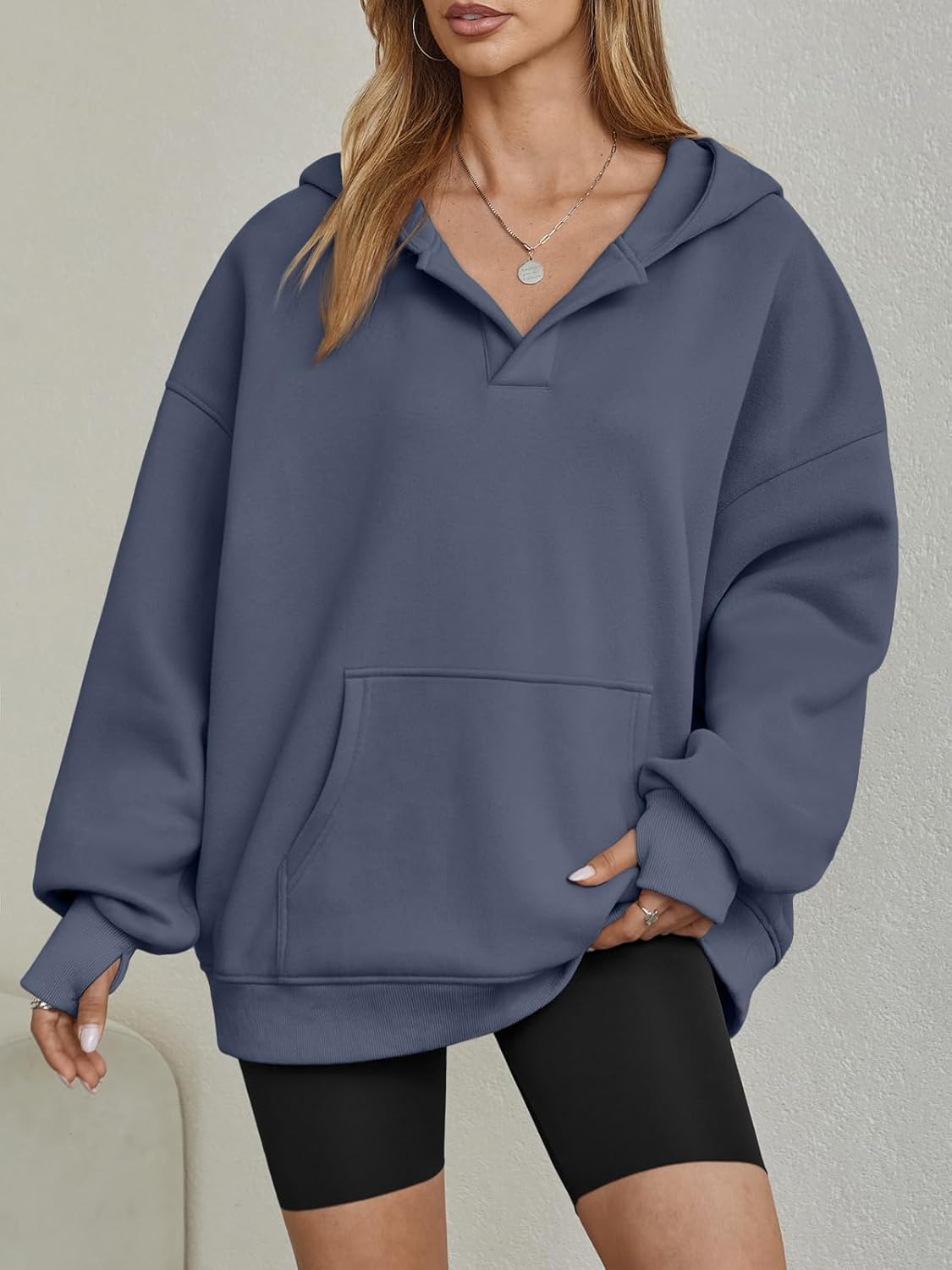 Womens Oversized V Neck Hoodies with Thumb Hole Pullover Sweatshirts Y2k Clothes Fall Fashion Outfits 2025