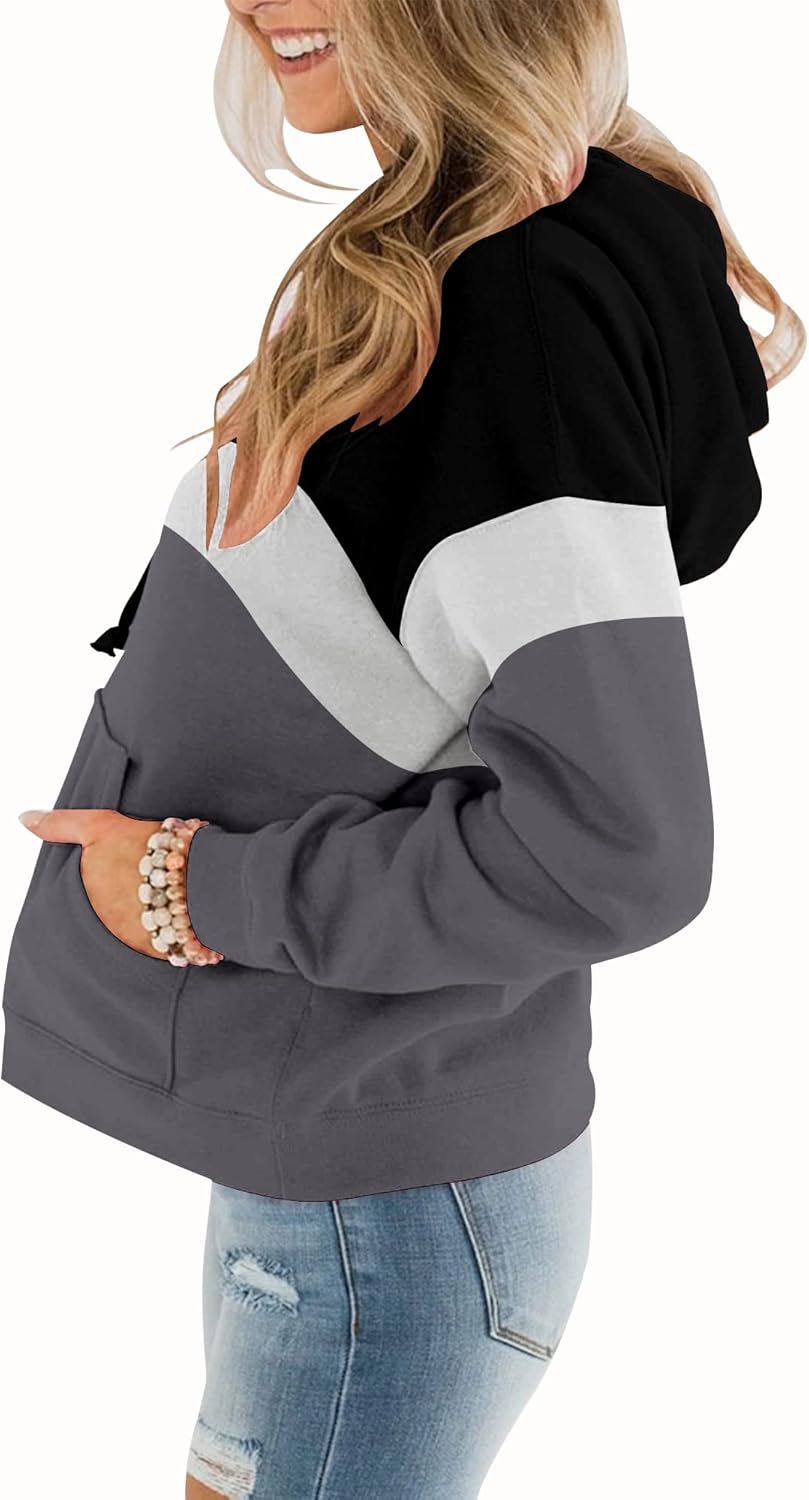Womens Casual Hoodies Crew Neck Long Sleeve Sweatshirts with Pocket Lightweight Pullover Tops