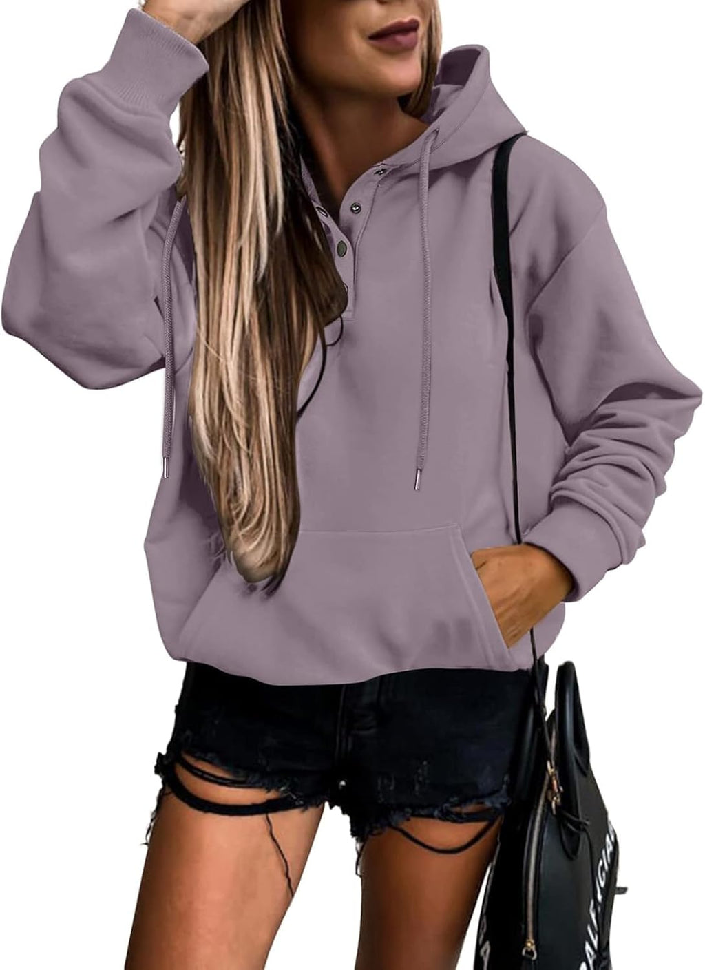 Women's Casual Hoodies Long Sleeve Solid Lightweight Pullover Tops Loose Sweatshirt with Pocket