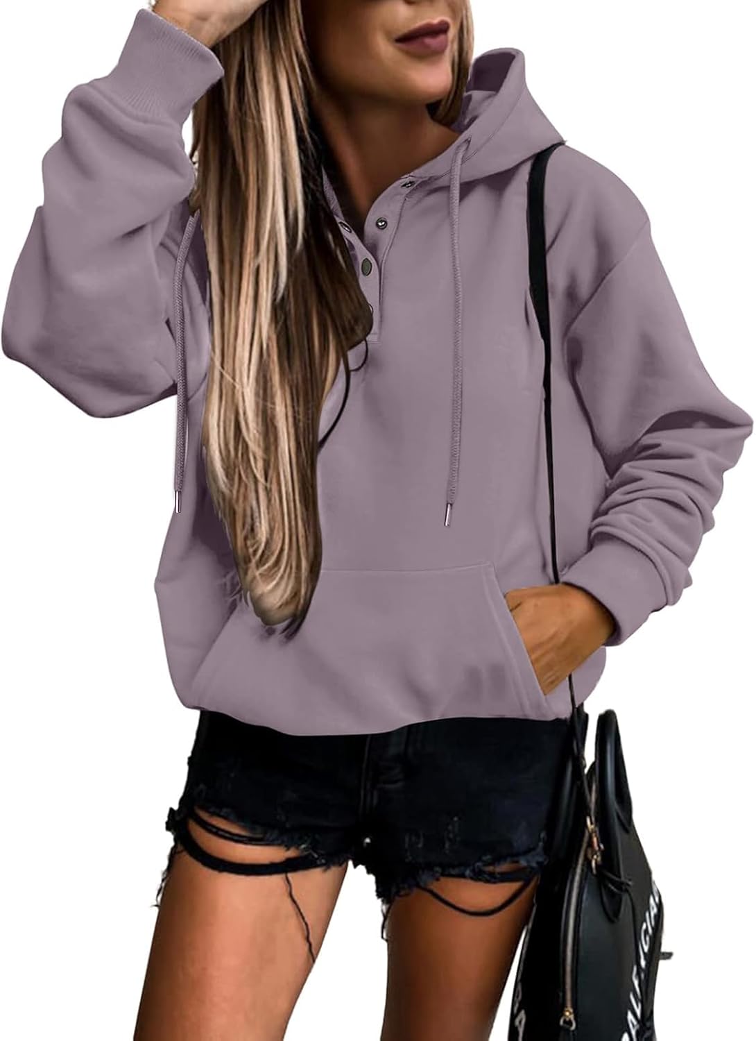 Women's Casual Hoodies Long Sleeve Solid Lightweight Pullover Tops Loose Sweatshirt with Pocket