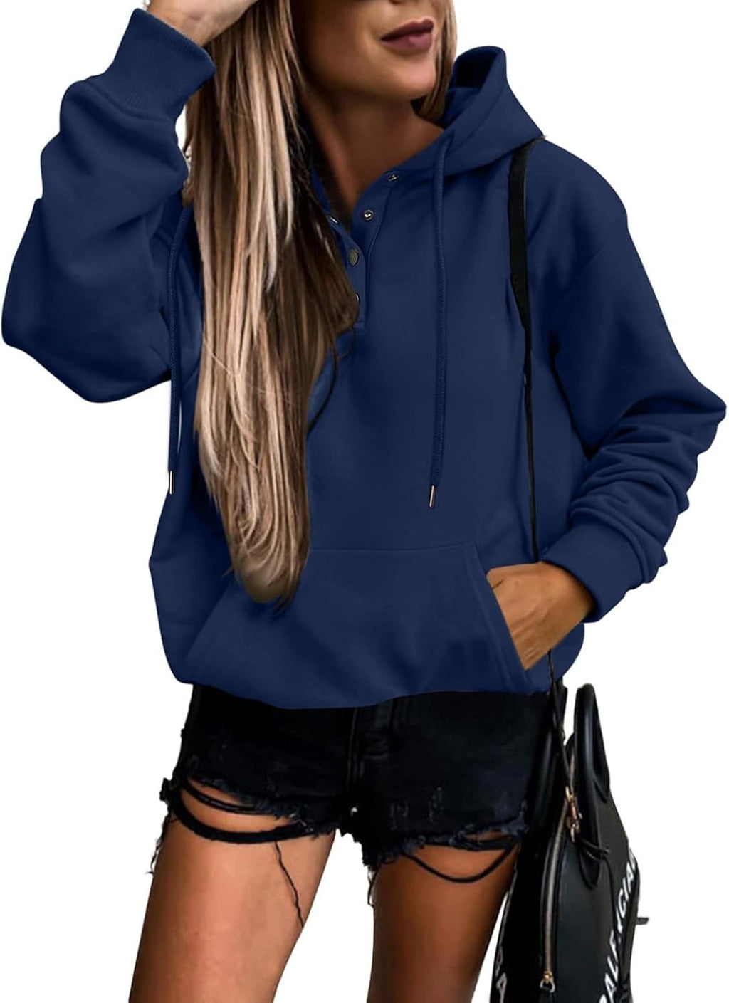 Women's Casual Hoodies Long Sleeve Solid Lightweight Pullover Tops Loose Sweatshirt with Pocket