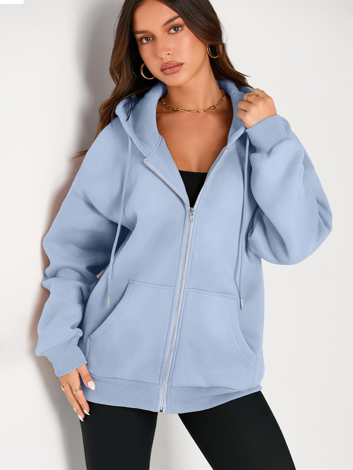 Women's Drawstring Zip Up Cute Hoodies Fall Jacket Oversized Casual Sweatshirts with Pocket