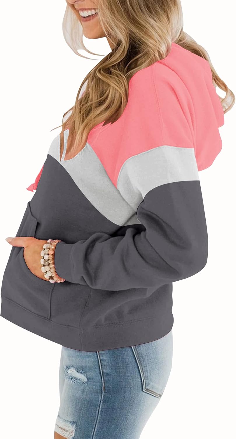 Womens Casual Hoodies Crew Neck Long Sleeve Sweatshirts with Pocket Lightweight Pullover Tops