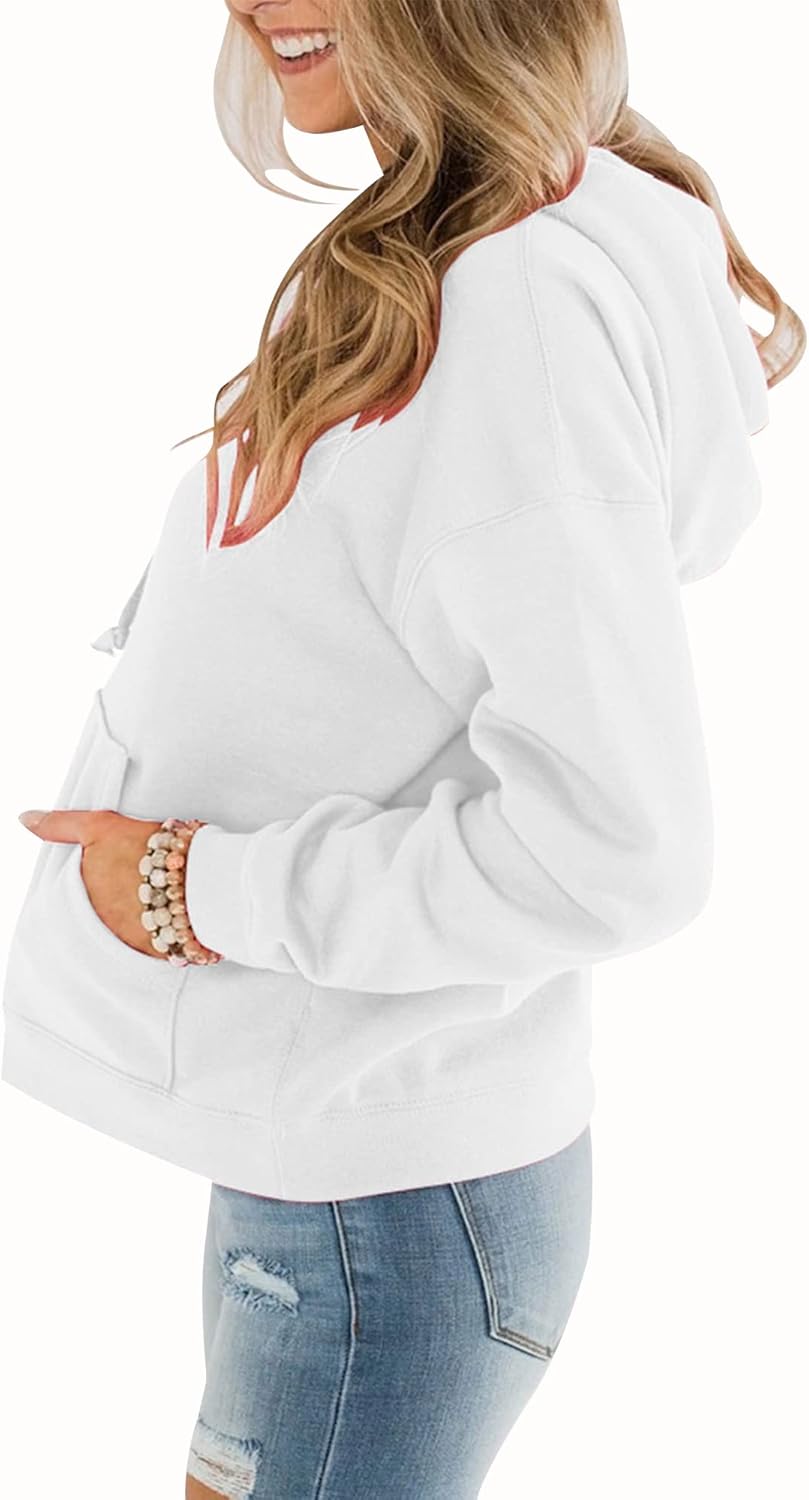 Womens Casual Hoodies Crew Neck Long Sleeve Sweatshirts with Pocket Lightweight Pullover Tops