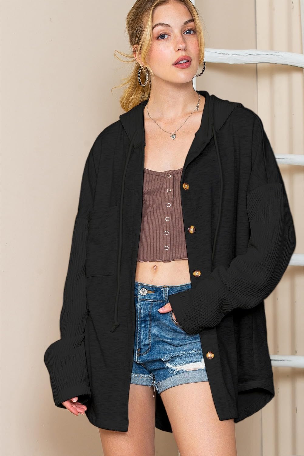 Oversized Sweatshirt for Women Loose Fit Casual Long Sleeve Button Hooded Sweatshirts Hoodies with Pocket