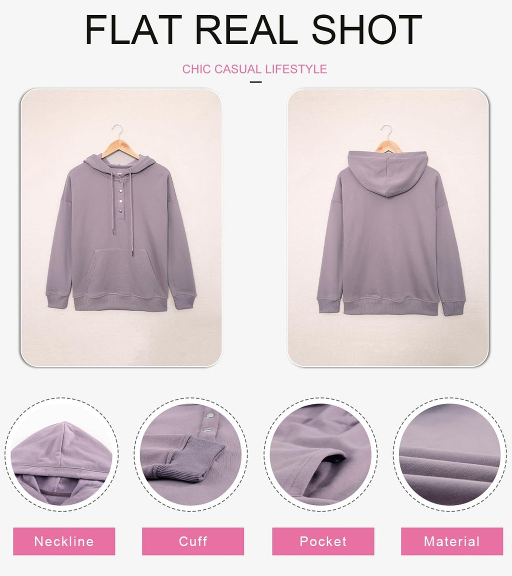 Women's Casual Hoodies Long Sleeve Solid Lightweight Pullover Tops Loose Sweatshirt with Pocket
