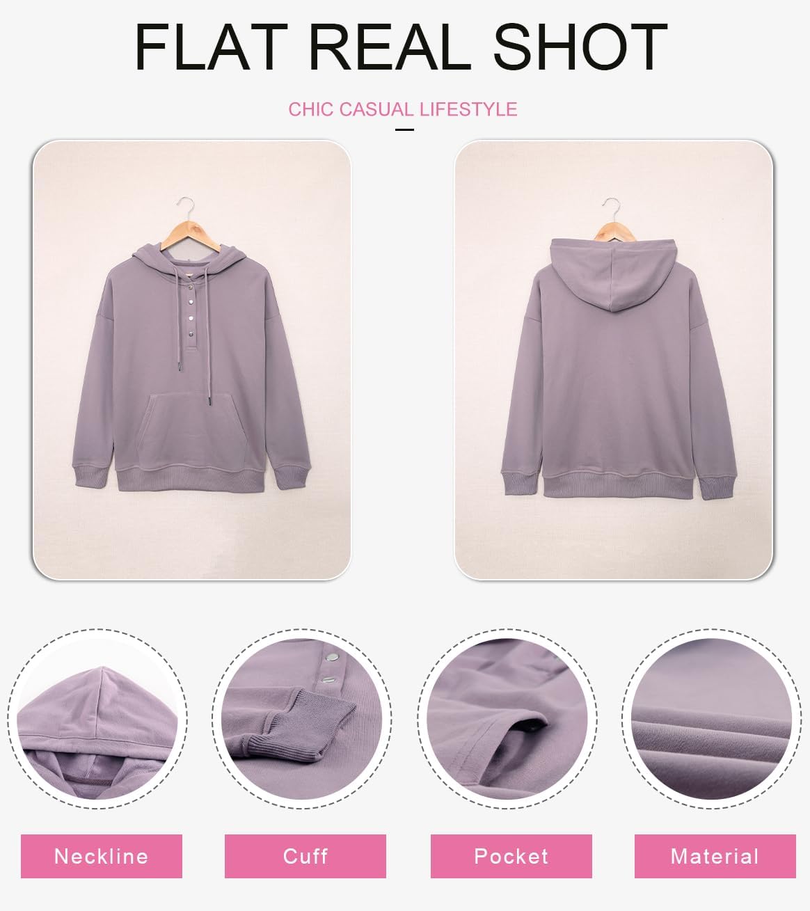 Women's Casual Hoodies Long Sleeve Solid Lightweight Pullover Tops Loose Sweatshirt with Pocket