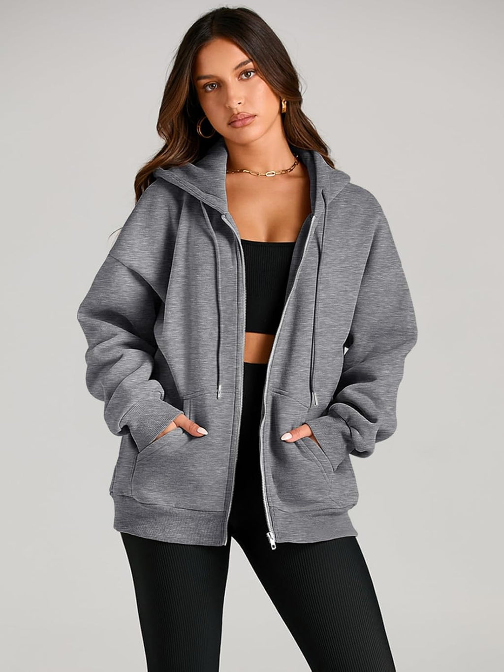 Women's Drawstring Zip Up Cute Hoodies Fall Jacket Oversized Casual Sweatshirts with Pocket