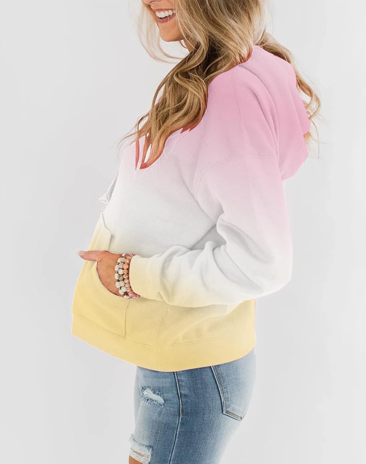 Womens Casual Hoodies Crew Neck Long Sleeve Sweatshirts with Pocket Lightweight Pullover Tops